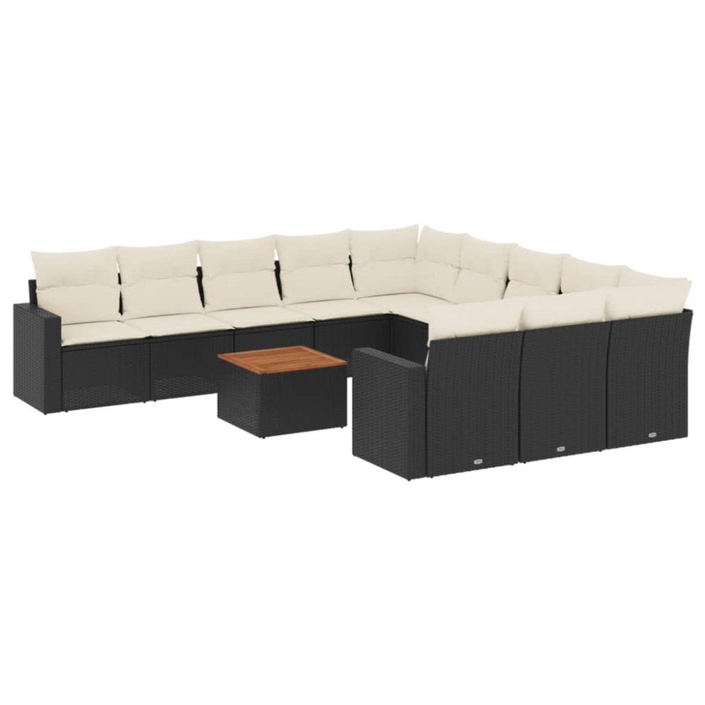 vidaXL Set canapele de grădină, 12 piese, cu perne, negru, poliratan