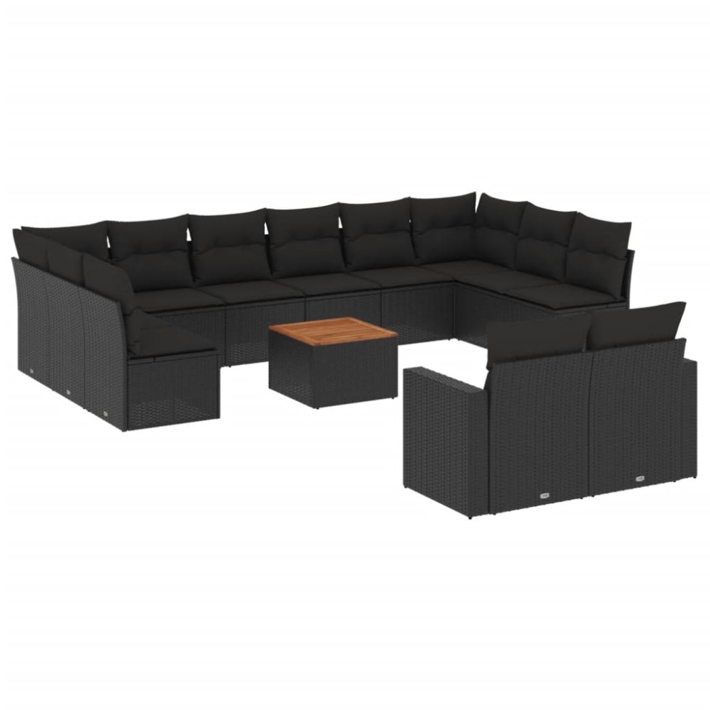 vidaXL Set mobilier de grădină cu perne, 13 piese, negru, poliratan
