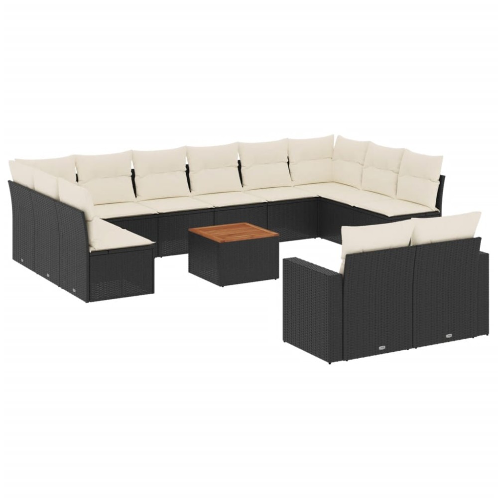 vidaXL Set mobilier de grădină cu perne, 13 piese, negru, poliratan