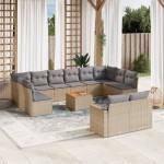 vidaXL Set canapele de grădină, 13 piese, cu perne, bej, poliratan vidaXL Set canapele de grădină, 13 piese, cu perne, bej, poliratan