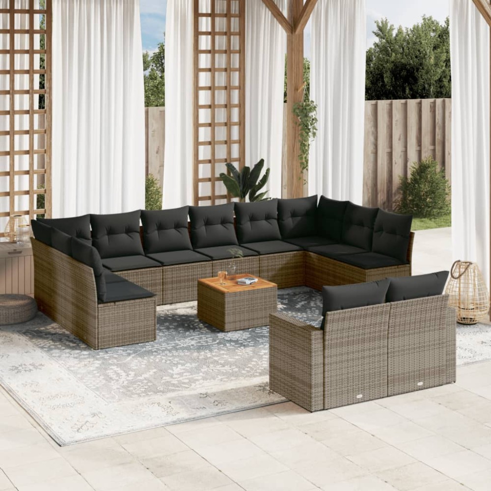 vidaXL Set mobilier de grădină cu perne, 13 piese, gri, poliratan