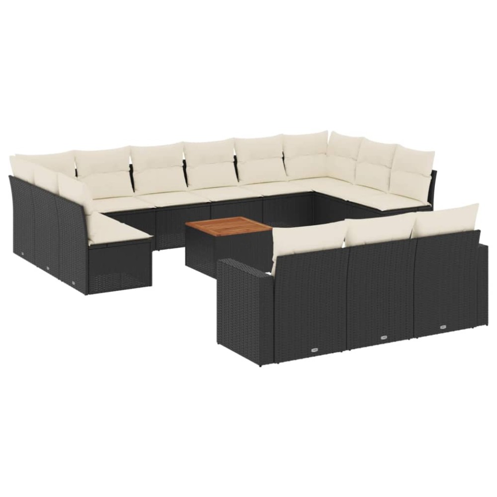 vidaXL Set mobilier de grădină cu perne, 14 piese, negru, poliratan