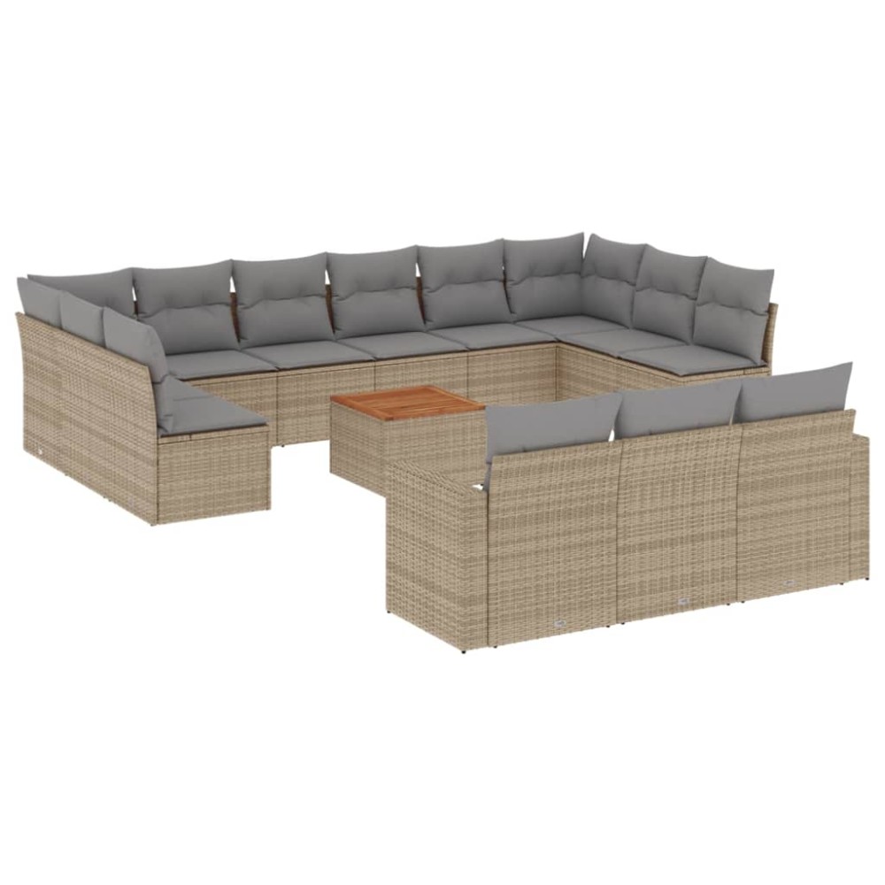 vidaXL Set canapele de grădină, 14 piese, cu perne, bej, poliratan