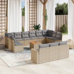 vidaXL Set canapele de grădină, 14 piese, cu perne, bej, poliratan vidaXL Set canapele de grădină, 14 piese, cu perne, bej, poliratan