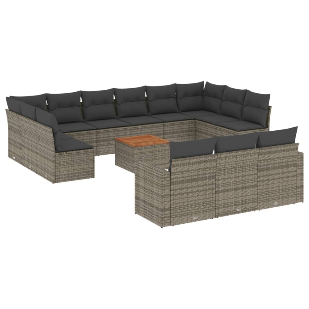 vidaXL Set mobilier de grădină cu perne, 14 piese, gri, poliratan
