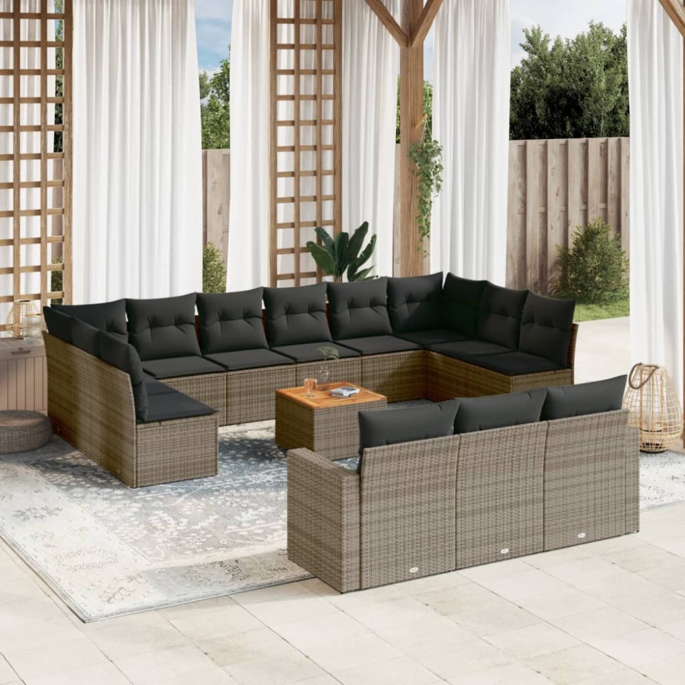 vidaXL Set mobilier de grădină cu perne, 14 piese, gri, poliratan