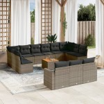 vidaXL Set mobilier de grădină cu perne, 14 piese, gri, poliratan vidaXL Set mobilier de grădină cu perne, 14 piese, gri, poliratan