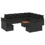 vidaXL Set mobilier de grădină cu perne, 13 piese, negru, poliratan vidaXL Set mobilier de grădină cu perne, 13 piese, negru, poliratan