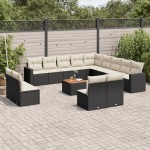 vidaXL Set mobilier de grădină cu perne, 14 piese, negru, poliratan vidaXL Set mobilier de grădină cu perne, 14 piese, negru, poliratan