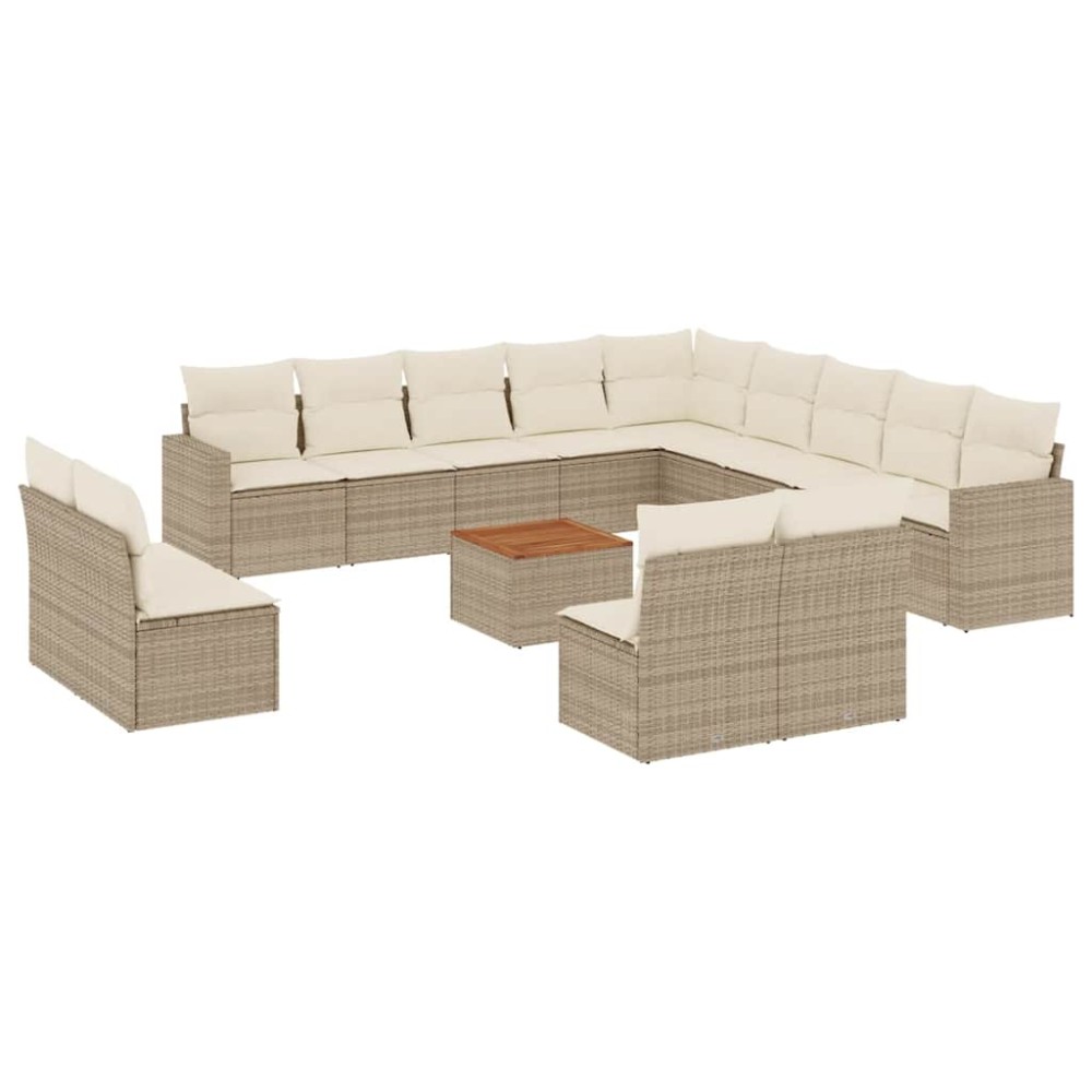 vidaXL Set canapele de grădină, 14 piese, cu perne, bej, poliratan