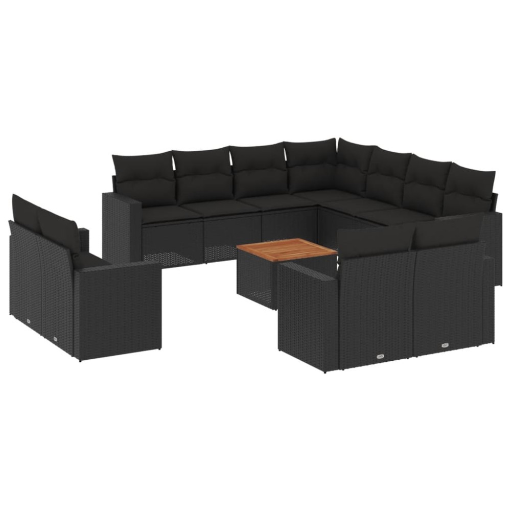vidaXL Set canapele de grădină, 12 piese, cu perne, negru, poliratan