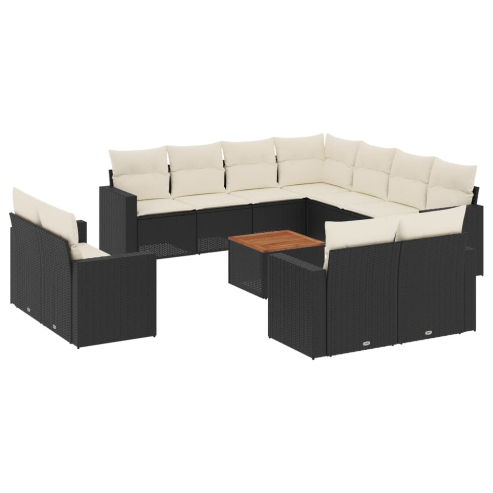 vidaXL Set mobilier de grădină cu perne, 13 piese, negru, poliratan