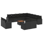 vidaXL Set mobilier de grădină cu perne, 14 piese, negru, poliratan vidaXL Set mobilier de grădină cu perne, 14 piese, negru, poliratan