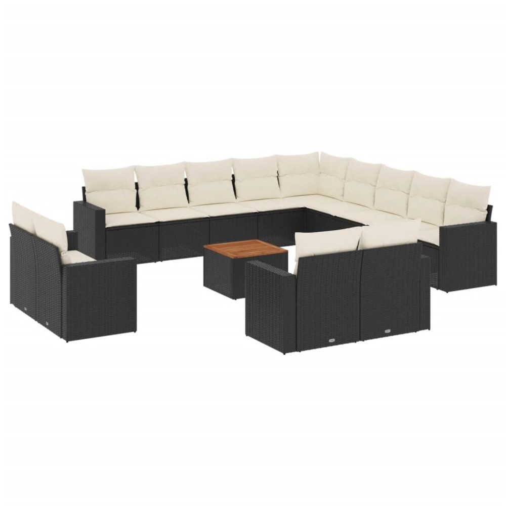 vidaXL Set mobilier de grădină cu perne, 14 piese, negru, poliratan