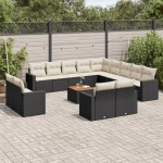 vidaXL Set mobilier de grădină cu perne, 14 piese, negru, poliratan vidaXL Set mobilier de grădină cu perne, 14 piese, negru, poliratan