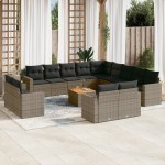 vidaXL Set mobilier de grădină cu perne, 14 piese, gri, poliratan vidaXL Set mobilier de grădină cu perne, 14 piese, gri, poliratan