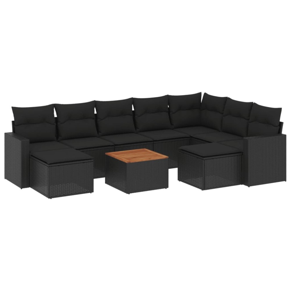 vidaXL Set canapele de grădină cu perne, 10 piese, negru, poliratan
