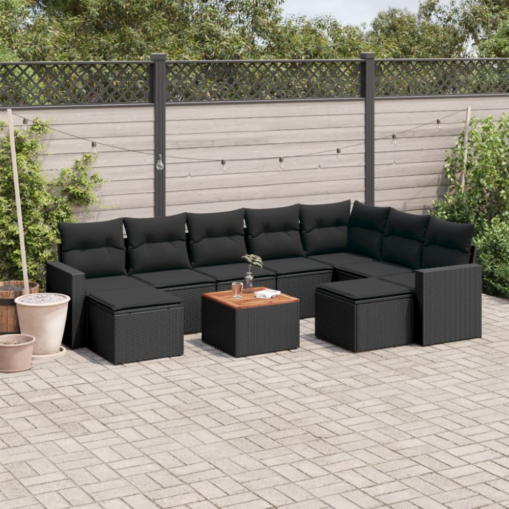 vidaXL Set canapele de grădină cu perne, 10 piese, negru, poliratan