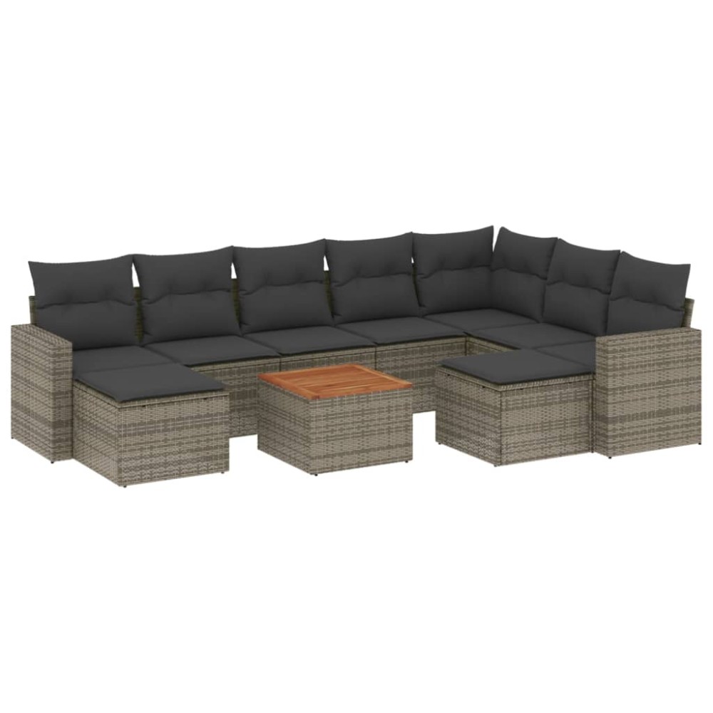 vidaXL Set mobilier de grădină cu perne, 10 piese, gri, poliratan