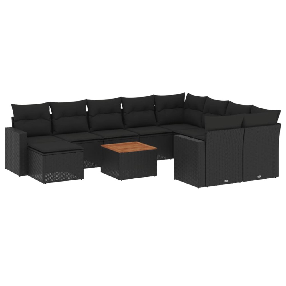 vidaXL Set canapele de grădină cu perne, 11 piese, negru, poliratan