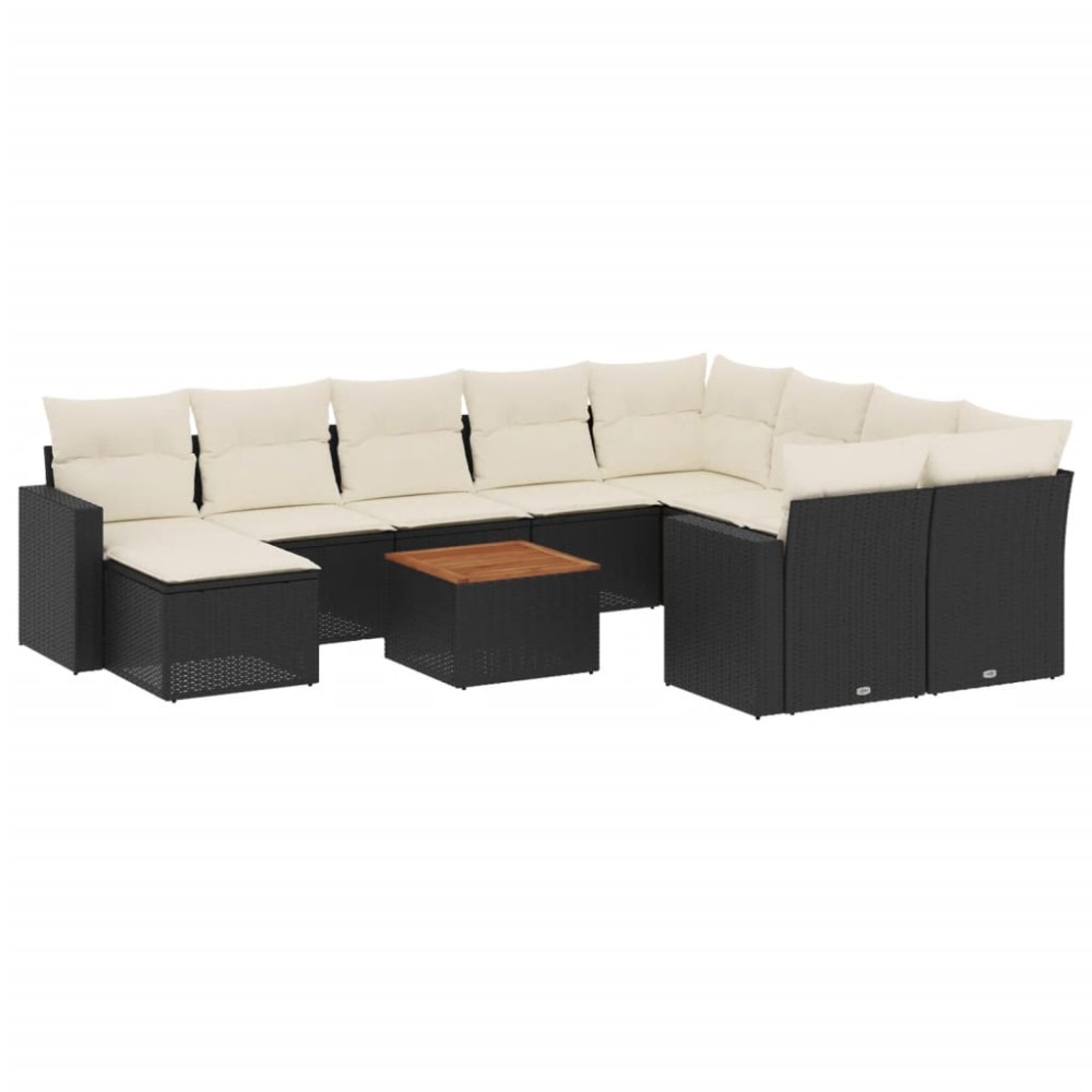 vidaXL Set canapele de grădină cu perne, 11 piese, negru, poliratan