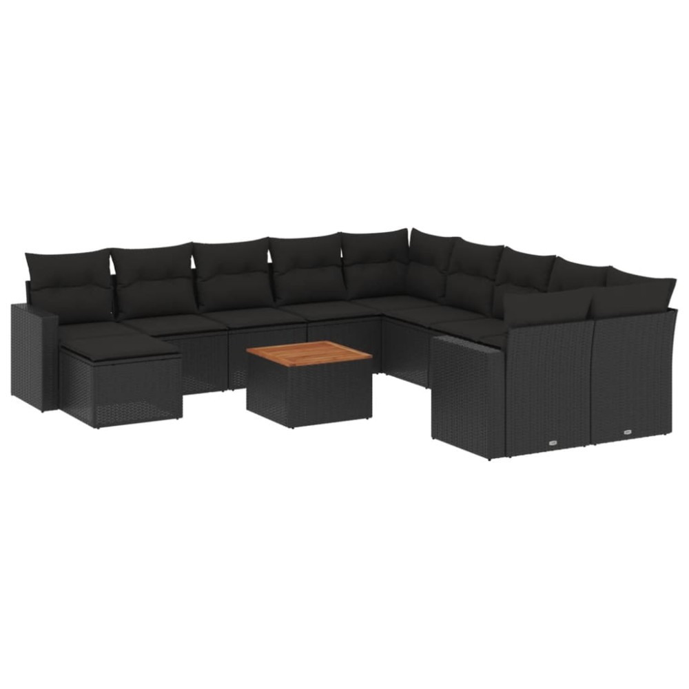 vidaXL Set canapele de grădină, 12 piese, cu perne, negru, poliratan