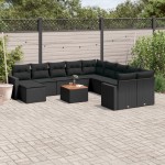 vidaXL Set canapele de grădină, 12 piese, cu perne, negru, poliratan vidaXL Set canapele de grădină, 12 piese, cu perne, negru, poliratan
