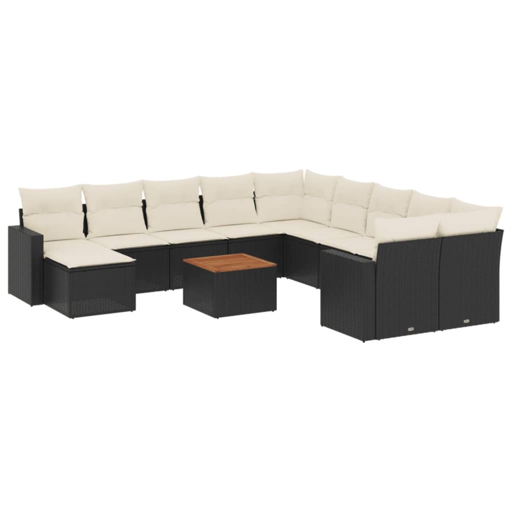 vidaXL Set canapele de grădină, 12 piese, cu perne, negru, poliratan