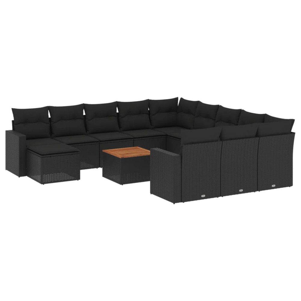 vidaXL Set mobilier de grădină cu perne, 13 piese, negru, poliratan