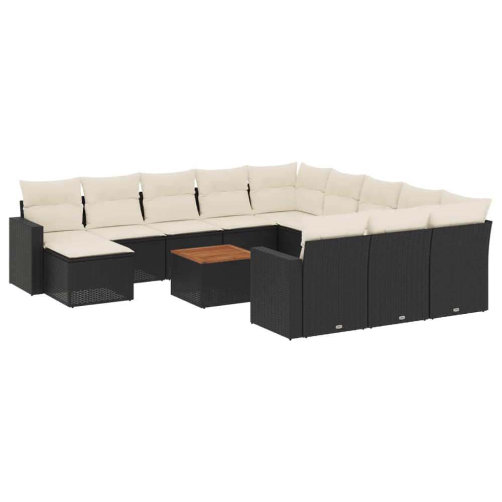 vidaXL Set mobilier de grădină cu perne, 13 piese, negru, poliratan