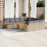 vidaXL Set canapele de grădină, 13 piese, cu perne, bej, poliratan vidaXL Set canapele de grădină, 13 piese, cu perne, bej, poliratan