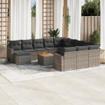 vidaXL Set mobilier de grădină cu perne, 13 piese, gri, poliratan vidaXL Set mobilier de grădină cu perne, 13 piese, gri, poliratan