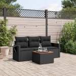 vidaXL Set mobilier de grădină cu perne, 4 piese, negru, poliratan vidaXL Set mobilier de grădină cu perne, 4 piese, negru, poliratan