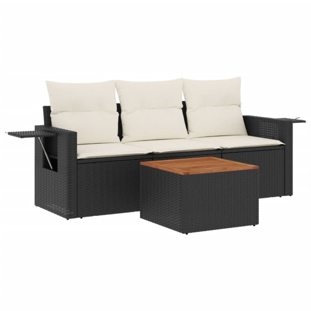 vidaXL Set mobilier de grădină cu perne, 4 piese, negru, poliratan