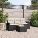 vidaXL Set mobilier de grădină cu perne, 4 piese, negru, poliratan vidaXL Set mobilier de grădină cu perne, 4 piese, negru, poliratan
