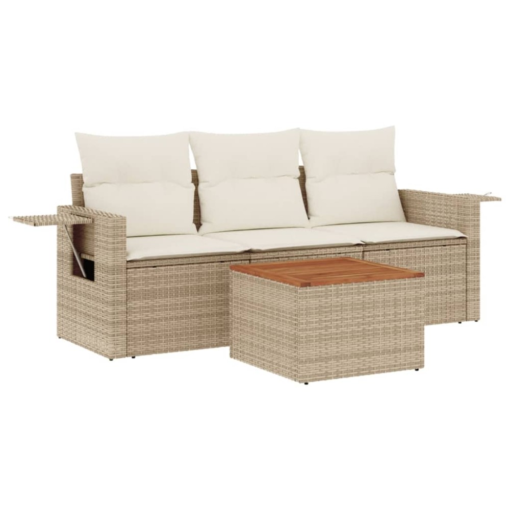 vidaXL Set canapele de grădină, 4 piese, cu perne, bej, poliratan