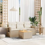 vidaXL Set canapele de grădină, 4 piese, cu perne, bej, poliratan vidaXL Set canapele de grădină, 4 piese, cu perne, bej, poliratan