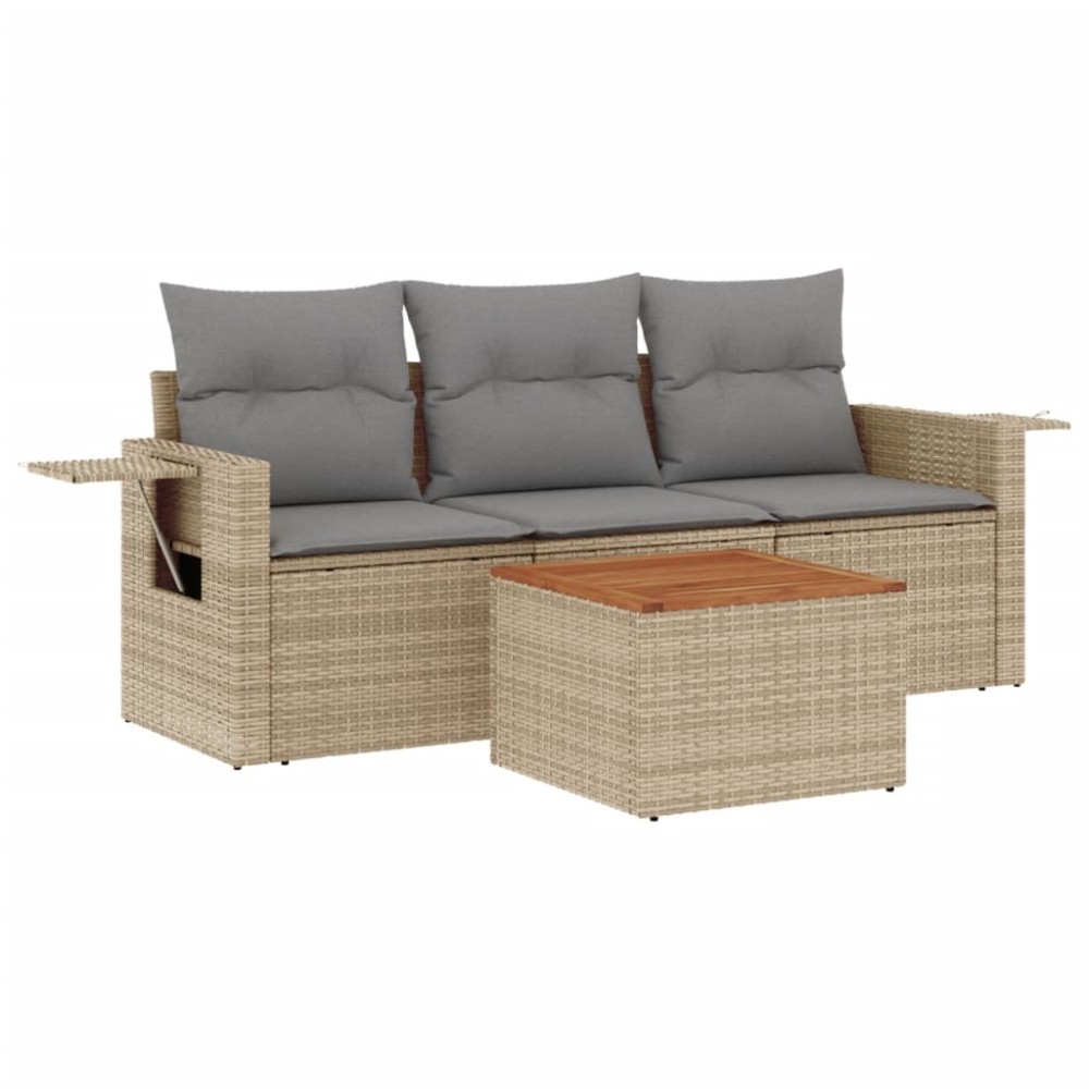 vidaXL Set canapele de grădină, 4 piese, cu perne, bej, poliratan