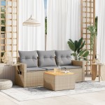 vidaXL Set canapele de grădină, 4 piese, cu perne, bej, poliratan vidaXL Set canapele de grădină, 4 piese, cu perne, bej, poliratan