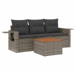 vidaXL Set canapea de grădină cu perne, 4 piese, gri, poliratan vidaXL Set canapea de grădină cu perne, 4 piese, gri, poliratan