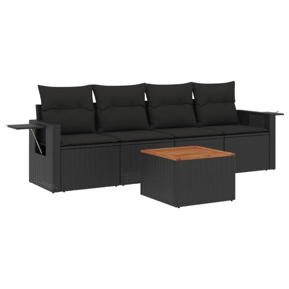 vidaXL Set mobilier de grădină cu perne, 5 piese, negru, poliratan