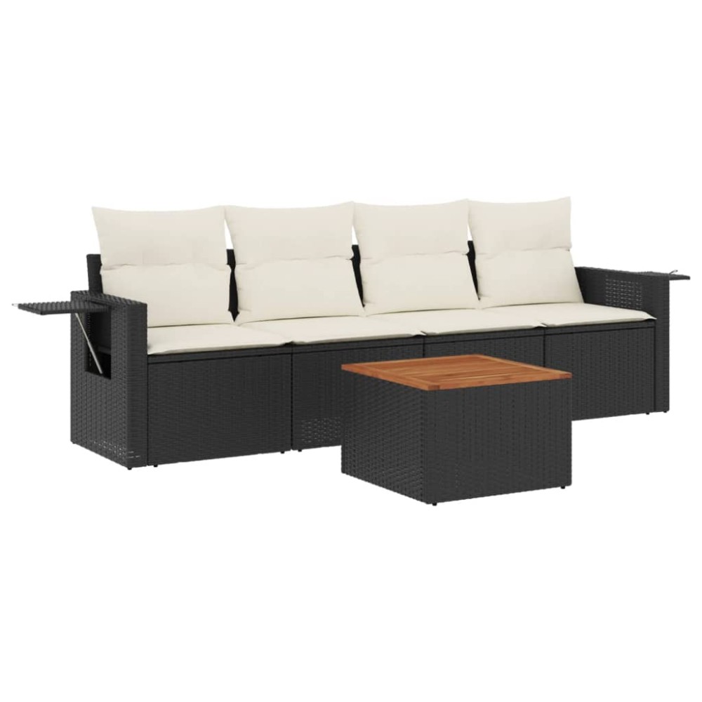 vidaXL Set mobilier de grădină cu perne, 5 piese, negru, poliratan