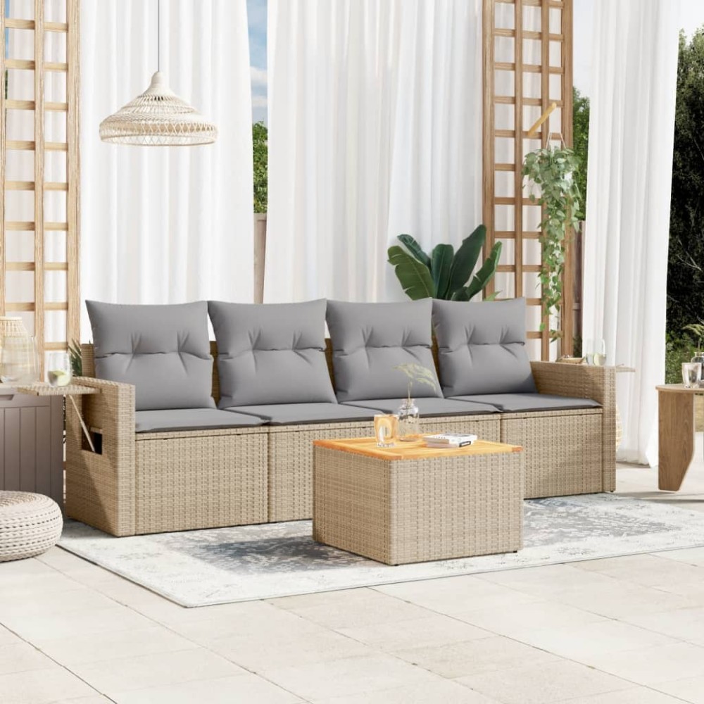 vidaXL Set canapele de grădină cu perne, 5 piese, bej, poliratan