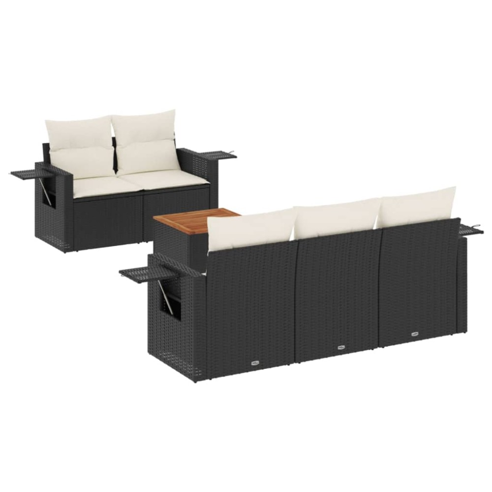 vidaXL Set mobilier de grădină cu perne, 6 piese, negru, poliratan
