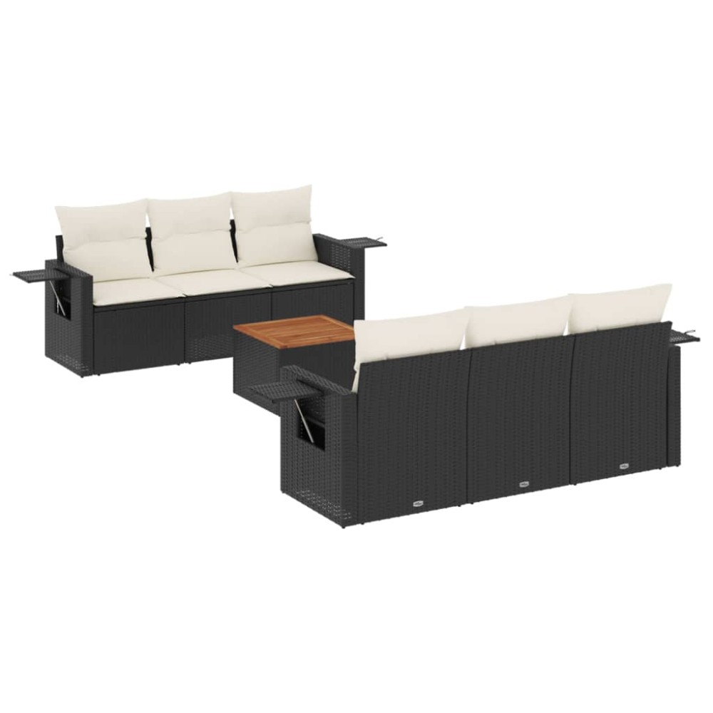 vidaXL Set canapele de grădină cu perne, 7 piese, negru, poliratan