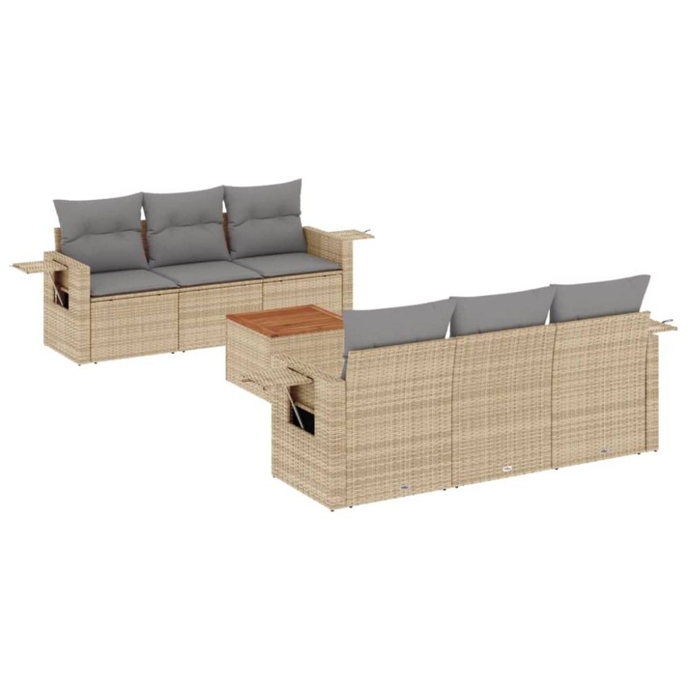 vidaXL Set canapele de grădină, 7 piese, cu perne, bej, poliratan