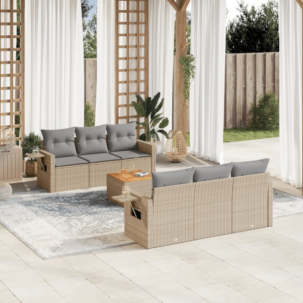 vidaXL Set canapele de grădină, 7 piese, cu perne, bej, poliratan