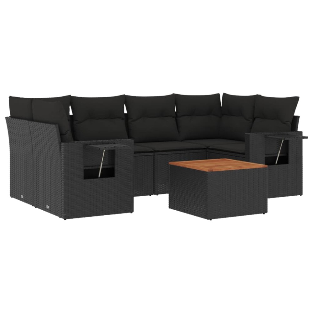 vidaXL Set canapele de grădină cu perne, 7 piese, negru, poliratan