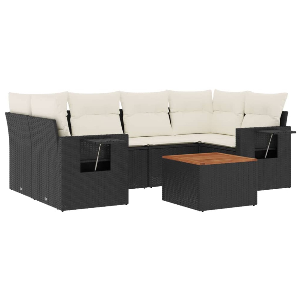 vidaXL Set canapele de grădină cu perne, 7 piese, negru, poliratan