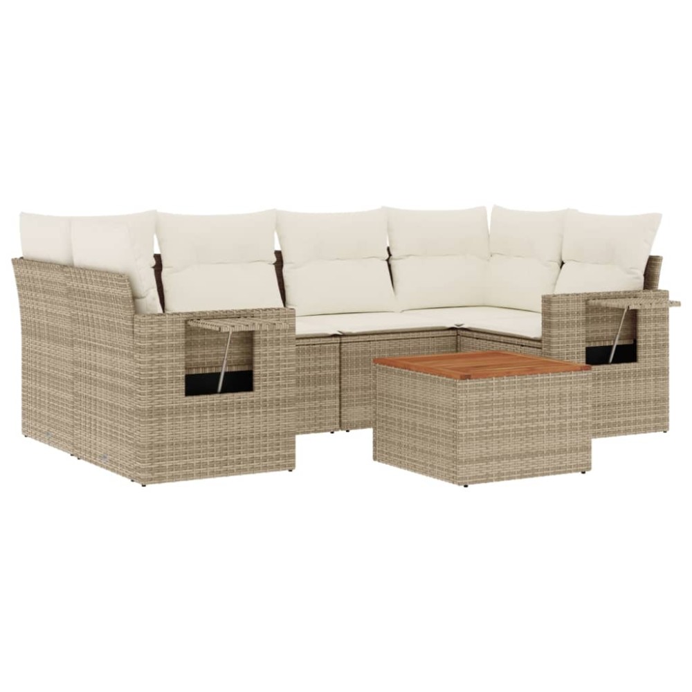 vidaXL Set canapele de grădină, 7 piese, cu perne, bej, poliratan